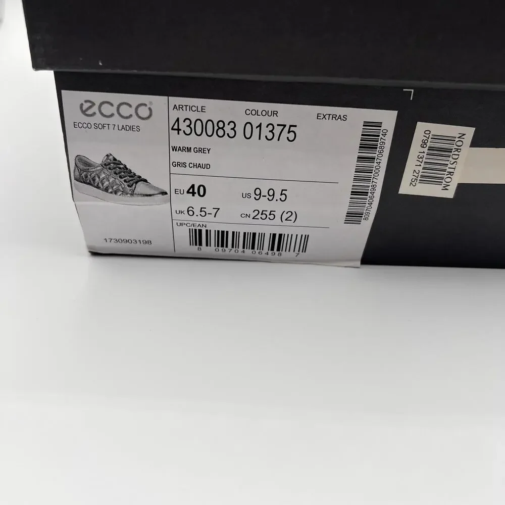 ECCO Soft 7 Quilted Womens Sneakers in Mettalic Pewter Color